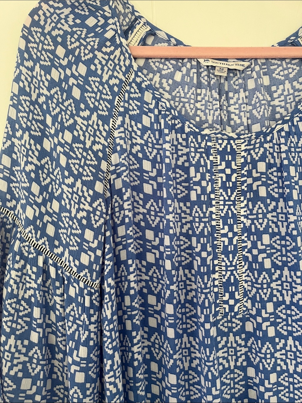 Southern Tide Whitnee Blue White Performance Geometric Pattern Dress Sz Medium - Picture 6 of 10